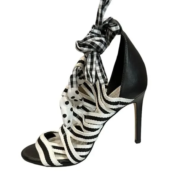 Gianni Bini Black Abrianna Gingham Lace Up Sandals 3.93” stiletto heels Size 6.5 - Picture 4 of 12